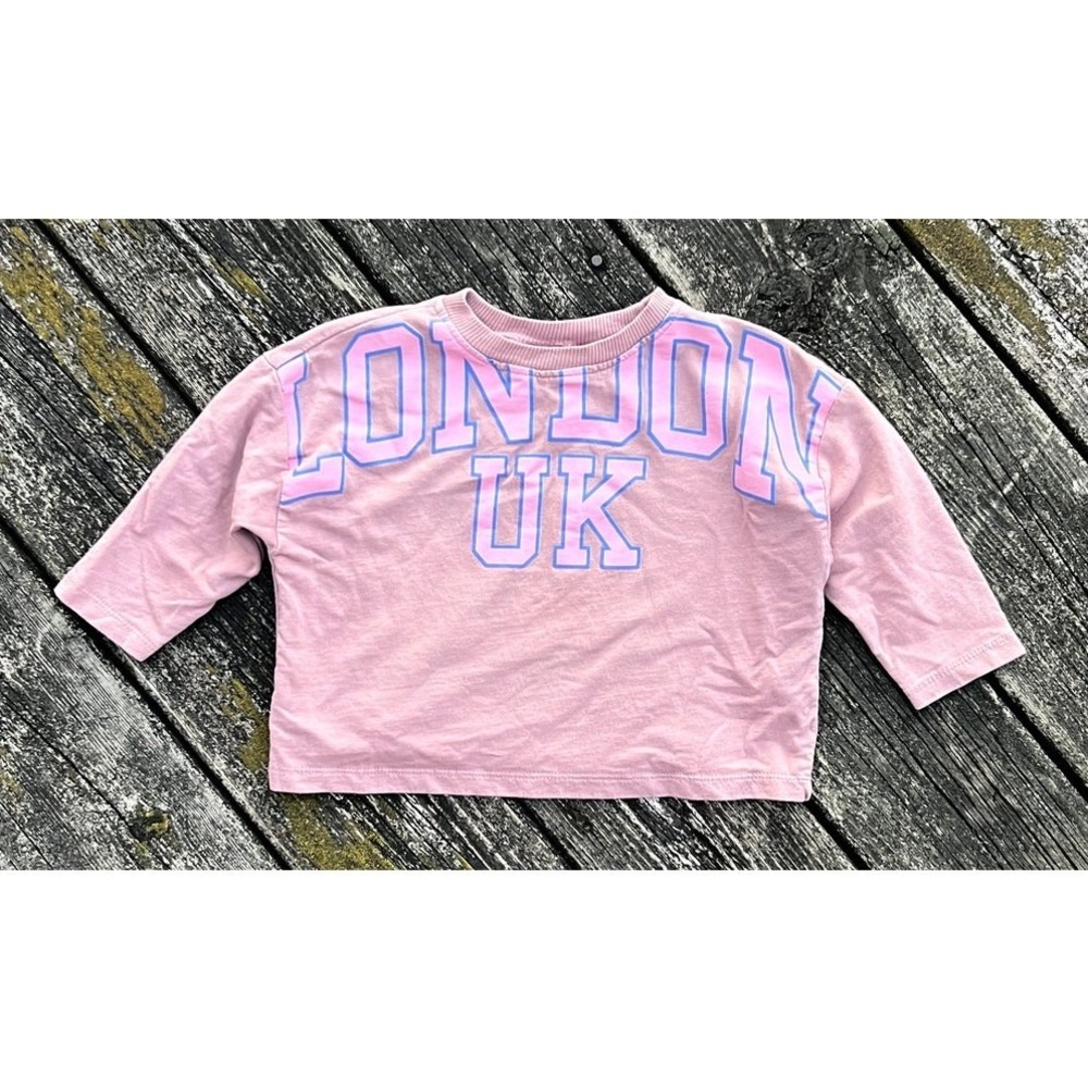 Zara Long Sleeve T-Shirt Kids‎ 6-9M Mauve London UK Graphic Boxy Tee